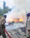 Moving car catches fire at Bijalpur, family escapes unhurt