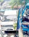 Container truck rams posts, hits van in Malabon collision14