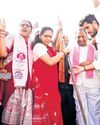 Kavitha lays stone for 'original' Telangana Talli statue