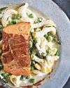 Simple salmon with spring pasta