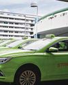 Around 100 Strides Premier electric taxis spotted sitting idle in a carpark