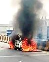 Moving car catches fire on Zirakpur flyover YUGMARG NEWSPAPER