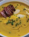Butternut & Acorn Squash Soup with Bacon, Mascarpone, Chives & Truffle Oil New York Amsterdam News