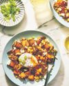 Mushroom and Sweet Potato Hash With Poached Eggs