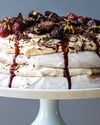 Chocolate and espresso pavlova with fennel roasted grapes