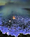 Indonesia's Kawah Ijen Volcano Erupts with Electric-Blue Lava